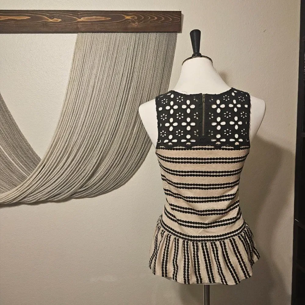 Free People Lace/Striped Peplum Tank Top Sz S